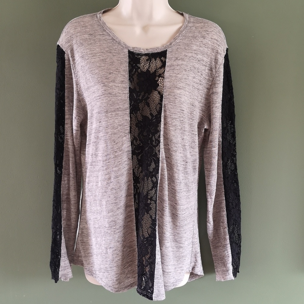Generation Love Gray and Black Lace Panel Top